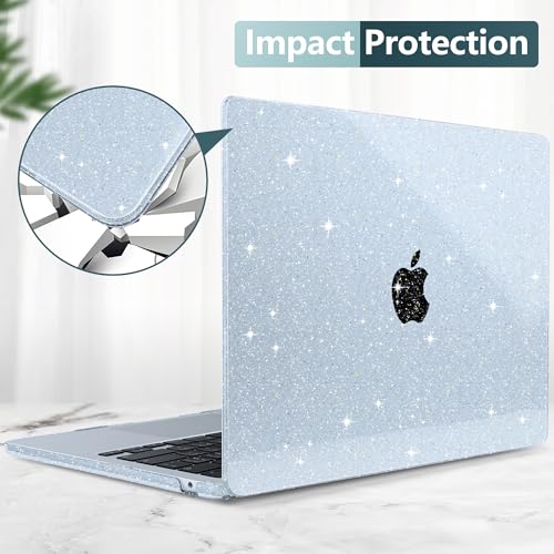Image of DONGKE Compatible with MacBook Air 13.6 inch Case M4 M3 M2 2025 2024 2023 2022 A3240 A3113 A2681, Glitter Bling Plastic Hard Shell & Keyboard Cover for MacBook Air M4 13 inch Case, Sparkly Sky Blue
