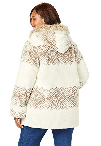 Woman Within Women's Plus Size Faux Fur Snowflake Print Hooded Jacket - 4X, Black Snowflake Fair Isle #TOP2