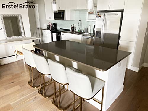 Erste!Bravo White Counter Height Bar Stools With Back Set Of 4 For Kitchen Counter 24 Inch Modern Gold Barstools Faux Leather Upholstered Farmhouse Bar Chairs Island Stools Support 330Lbs, White+Gold #TOP4