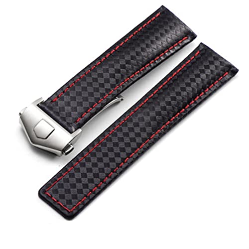 Bracelet montre texture carbone cuir de veau avec boucle déployante anti-usure