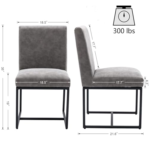 Image of HNY Modern Dining Chairs Set of 2, Upholstered Leather Dining Room Chairs with Ergonomic Back & Metal Frame for Home, Kitchen, Apartment, Grey