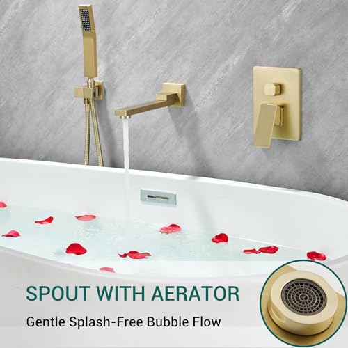 DASAN Grifería para baño: Llave para Tina de Montaje en Pared Giratoria con Ducha Manual, Acabado Dorado Cepillado, Modelo SA-TF05WH-BG miniatura 2