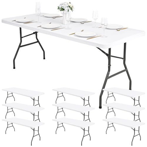 10 Pack Stretch Fabric Table Top Cap Cover, fits 8Ft Tables, Spandex Table Covers Washable Elastic Universal Rectangle Tablecloth Protector for Indoor Outdoor Party Picnic Wedding, White,30