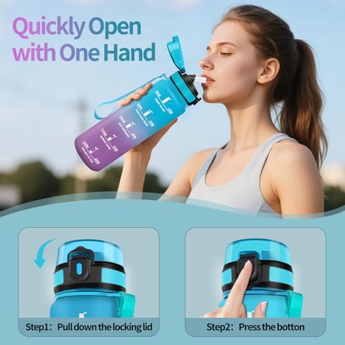 Mulbijeo Borraccia 1 Litro, Libre De Bpa & A Prova Di Perdita, Borraccia Con Cannuccia, Reutilizables, Borracce Motivazionale, Portatile, Borracce Palestra Per Scuola, Palestra, Ufficio, Festa - 3