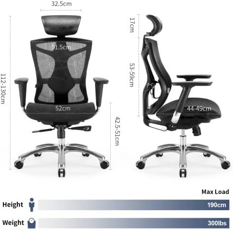 SIHOO Ergonomic Office Chair with 4D Arms, 2-Way Lumbar Support - Adjustable Seat Depth - PU Headrest  Height-Adjustable Backrest  High-Back Computer Desk Chair (Black)