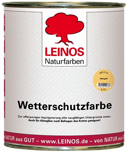 LEINOS Wetterschutzfarbe 750 ml | Maisgelb Holzlasur für Holzfassaden Fenster Gartenhäuser | wetterbeständige Deckfarbe, effektive Versiegelung, langanhaltender Schutz auf Ölbasis im Außenbereich