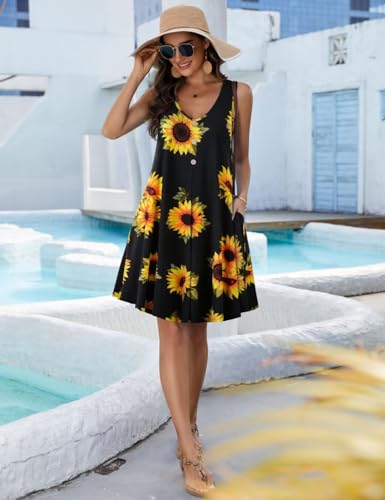 Image of JollieLovin Women Plus Size Summer Sundress Tank Sleeveless V Neck Beach Swing Dress Swimsuit Cover ups(L-5X)