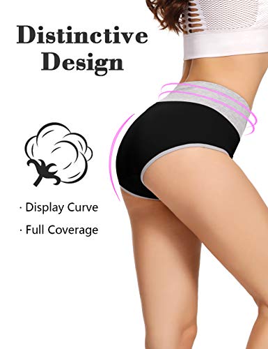 Image of Molasus Womens Cotton Underwear Briefs High Waisted Ladies Panties (Regular & Plus Size), Black-5pack, Small