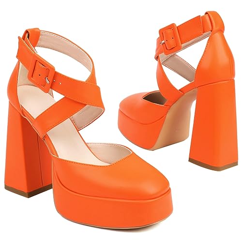 UniqueStride Women's Platform Chunky Heels Ankle Strap Block Heel Pumps Closed Toe Wedding Dress Pump Shoes2