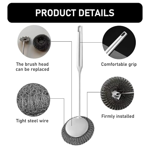 Image of Stainless Steel Wool Metal Wire Scrubber Sponge Scouring Pads, Silver | 7pcs