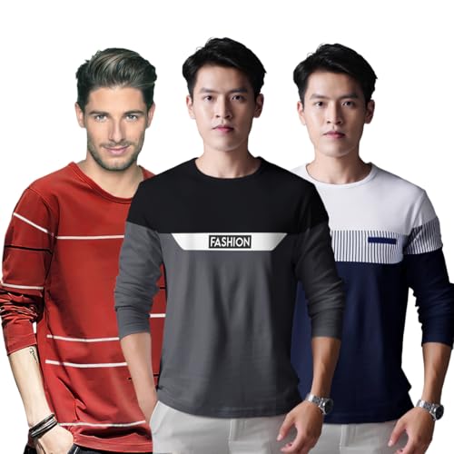 Image of Noble Monk Men Full Sleeve Round Neck T-Shirt | Printed Sleeves |Regular fit Tshirt for Men