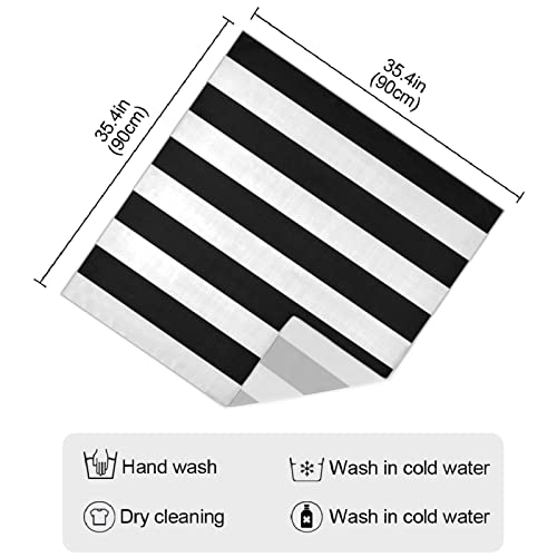 Black and White Horizontal Stripe Women Square Silk Like Hair Scarf Head Wrap Satin Head Scarf 35 x 354