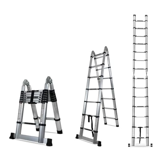 Corvids Portable and Compact 14.5 feet A Type Aluminium Telescopic Ladder with 14 Steps | 2-Year Warranty | for Household and Outdoor Use EN131 Certified (14.5 ft (4.4 m) - A Type)
