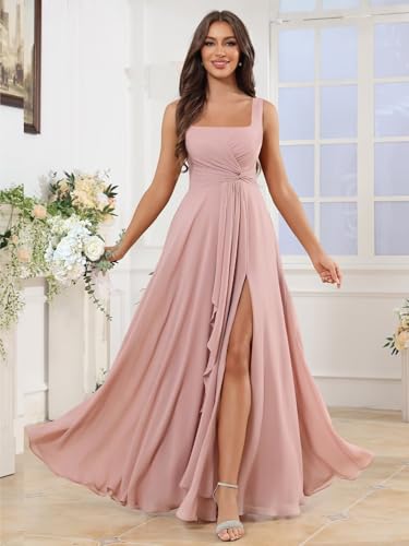 Chiffon Bridesmaid Dresses Long Adjustable Straps Evening Formal Dresses with Slit2