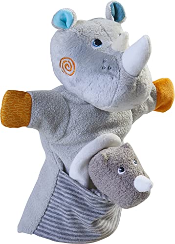 HABA Rhino Hand Puppet with Baby Calf Finger Puppet