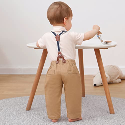 Image of nilikastta Baby Boy Wedding Outfits Infant Baby Boy Clothes Suit Dress Shirts /Suspender Pants /Bowtie /Beret Hat 0-18M