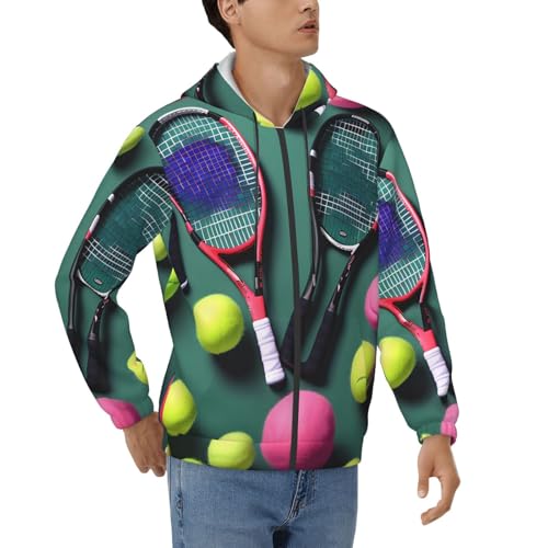 Sweat à capuche tennis homme imprimé raquettes et balles pull doux