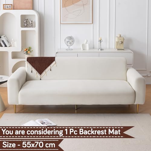 Image of HOKIPO 'Serenity Tassel' Chenille Sofa Back Cover with Tassels - 1 Pc Chestnut Luke (IN-894-BR)