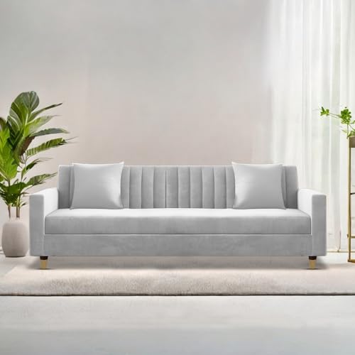 Image of Casaliving Garcia 3 Seater Sofa Set for Living Room (Grey Colour) Premium Fabric Sofa