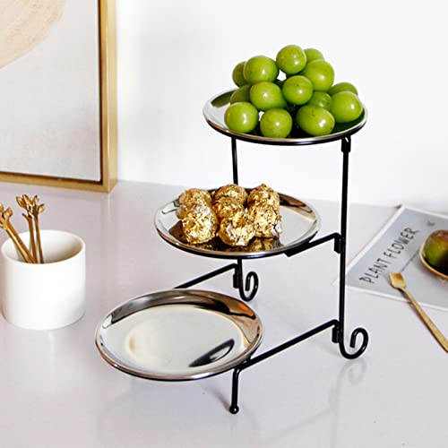 3 Tier Silver Serving Stand And Platters Set Collapsible Detachable Tiered Round Serving Platter, Dining Table Centerpieces, Fruit Plate Cake Plate Serving Trays For Party Display Fruit Dessert Cake #TOP2