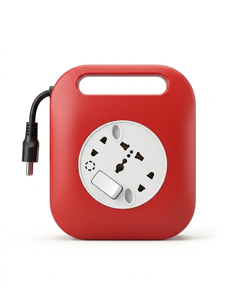 Portable Extension Board with 3.65 Meter Wire Universal Socket Power Extension Box Heavy Duty Electric Extension Cord Board with Switch for Home Office Travel Charging (Red-3)-image-38