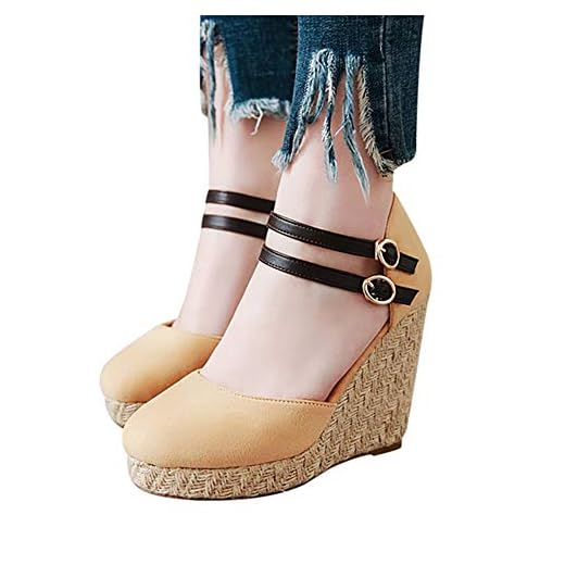 Espadrilles for Women Wedge Closed Toe,Womens Summer Espadrille Heel Platform Wedge Sandals Ankle Buckle Strap Closed Toe Shoes Beige