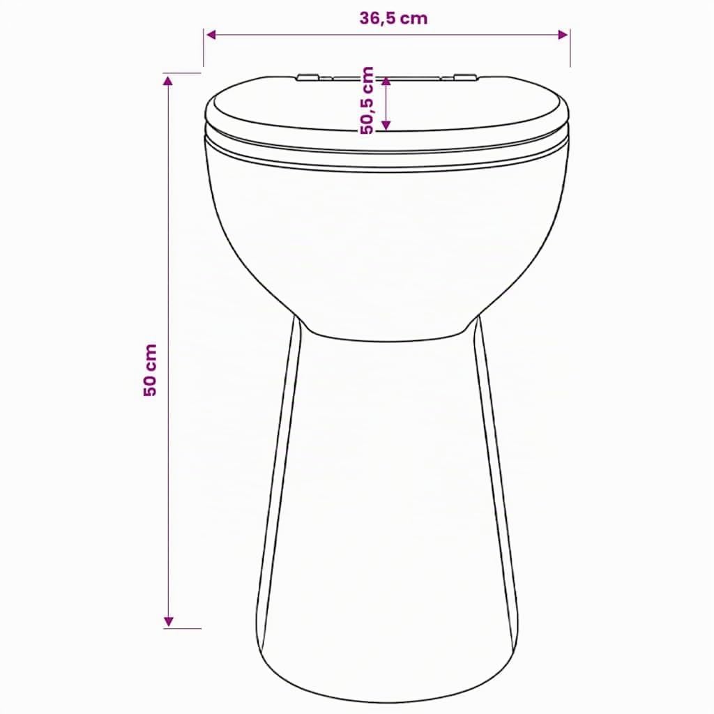 vidaXL Inodoro Sin Borde, Cerámica, Blanco, 50,5x36,5x50 cm, Asiento Soft-Close, Altura Extra Confort 7 cm, WC Compacto, Diseño Delgado, Baño, Descarga Higiénica