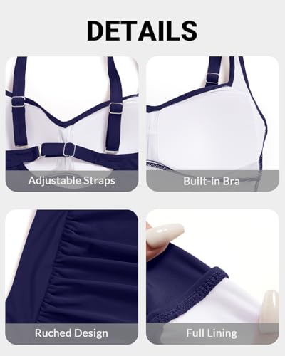 Image of Women Plus Size One Piece Swimsuits Tummy Control Twist Front Bathing Suit | Unremovable Bra, Sweetheart Neckline, Wide Adjustable Straps, Ruched Stomach, Side-Splicing Design, Full Coverage Bottom