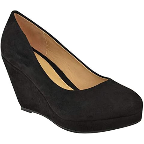 Fashion Thirsty Ladies Womens Slip ON MID Wedge Platform Court Shoes Size (UK 5 / EU 38 / US 7, Black Suede) Cover