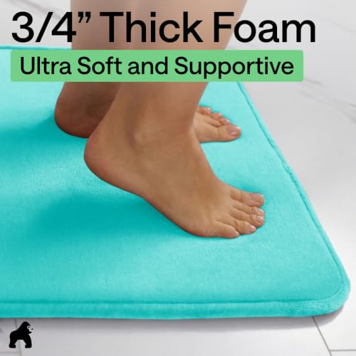 Image of GORILLA GRIP Memory Foam Bath Rugs, Soft Absorbent Velvet Bathroom Mats, Durable Dots on Underside, Machine Washable Bathmat, Carpet Rug Room Decor for Shower Floor, 24x17 Mat, Turquoise