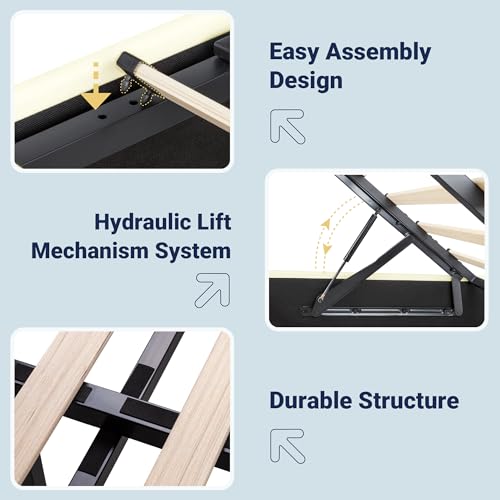 Image of Allewie Full Size Lift Up Storage Bed Frame,Storage Shelf Headboard with Charging Station,Type-C and USB Ports,Hydraulic Support,Velvet Upholstered Bed Frame,No Box Spring Needed,Cream