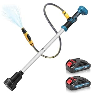 Kabellose Stab-Wassertransferpumpe 18V mit 2x2.0Ah Akkus, Akku Regenfasspumpe 3000 L/h, 6m Förderhöhe, Tragbare Wasserpumpe mit Gartensprühdüse, Kompatibel mit Makita 18V Akku für Pool/Gärten/Teiche
