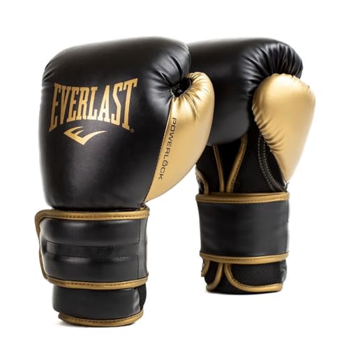 Everlast Powerlock2 Boxing Gloves Black/Gold 12oz - Enhanced Performance and Style. Ideal Training Gloves for Boxing