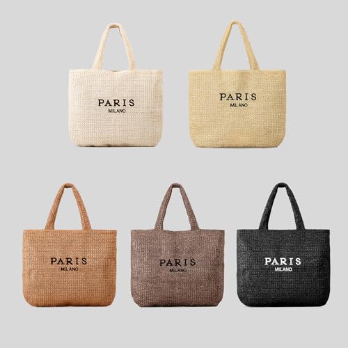 Image of Large Straw Tote Bag Summer Straw Purse for Women Vacation Raffia Woven Beach Bags Handbag