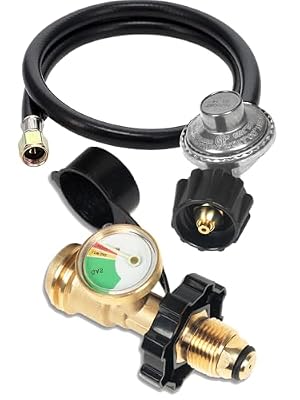 2 Feet Universal Gas Grill Regulator and 100lb Propane Tank Adapter Converts POL to QCC1 / Type 1 with Gauge Propane Hose Adapter