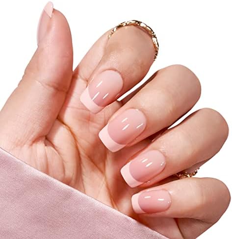 French Tip Press on Nails - BTArtbox 30Pcs Soft Gel Fake French Nails , Salon Like Press on Nails Short, No Fade Out, Seamless Glue on Nails for Woman Nail Art Manicure, French Girl