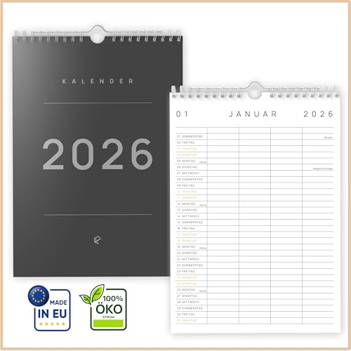 UNITURE DIN A4 Familienplaner 2026 (15 Monate bis Dez 2026) | 4 Spalten | Oktober Start | nachhaltig & schmierfrei