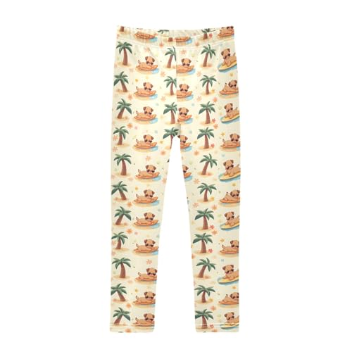 senya Girls Printed Leggings Yoga Pants Surfboard Dog and Palm Tree Pattern for Kids in 4t to 10 Years, 4T