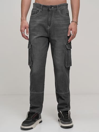 Image of Highlander Men's Relaxed-Fit Cargo Pocket Jeans | Clean Look | Cotton Comfort | Utility Style| Cargo Jeans for Man