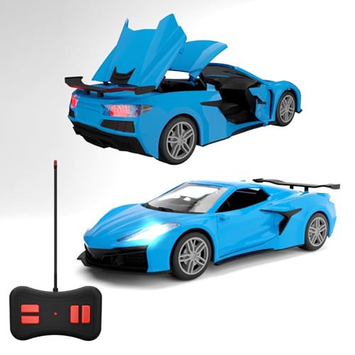 Image of Remote Control Car for Kids| Made in India| Toys for Boys & Girls| Rechargeable Battery|Sporty Race Car Design Openable Doors & Roof, Bright Headlights & Taillights| Gift for Boys Girls, Blue