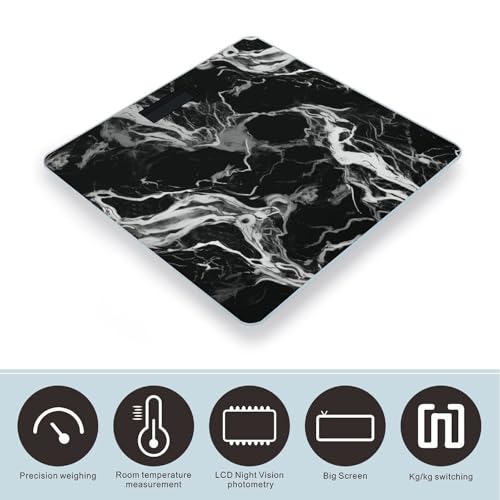 Báscula digital de baño con plataforma de mármol blanco y negro miniatura 3