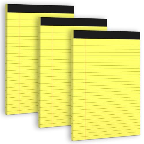 Image of Yellow Legal Pads 8.5 x 11 Note Pads, 3 Pack Yellow Legal Notepads 8.5 x 11 | Wide Ruled Writing Paper Pads, Perforated Legal Note Pad 30 Sheets Per Lined Paper Yellow Notepad for Taking Notes, Reminders
