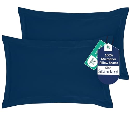 Image of Royale Linens Pillow Shams 2 Pack Standard Size 20x26 Inch- Brushed 1800 Microfiber - Bed Pillow Shams, Wrinkle Resistant Super Soft and Cozy- Back Overlap Closure - Oxford Pillowcase (Standard, Navy)