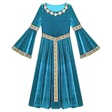 Manches longues avec bas en cloche, haut élastique Tour de Taille, Pleine Longueur, couleur unie et style pull, créant une princesse médiévale rétro