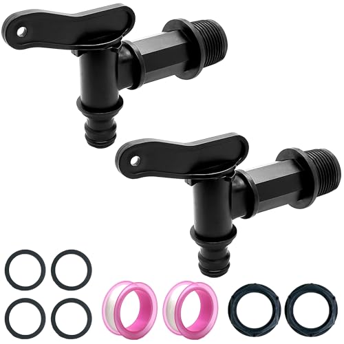 2Pcs Rubinetto in Plastica, 3/4 Pollici Rubinetto per Serbatoio di Plastica Rubinetti di Ricambio in Plastica con Accessori Rubinetti di Uscita Neri per Serbatoio Barile per Acqua Piovana