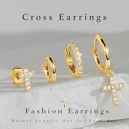 Image of Small Gold Huggie Hoop Earrings Set for Women Men Hypoallergenic 14K Plated Stack Cartilage Earrings, Sterling Silver Multiple Piercing Lightweight Mini Thin Cute Dainty Trendy Jewelry Gifts for Women