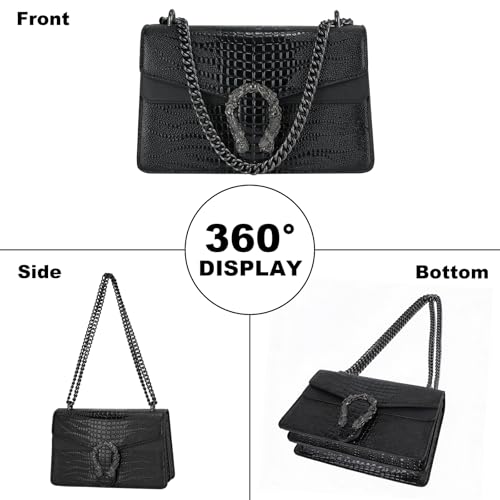 Image of Women's Crossbody Shoulder Bag Snake Print Satchel Purse Leather Chain Clutch Evening Handbag