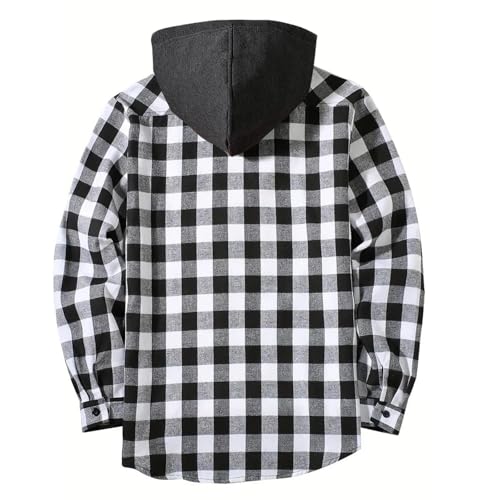 Mens Flannel Hoodies Casual Button Down Plaid Shirt Jackets Long Sleeve Stylish Hooded with Pockets4