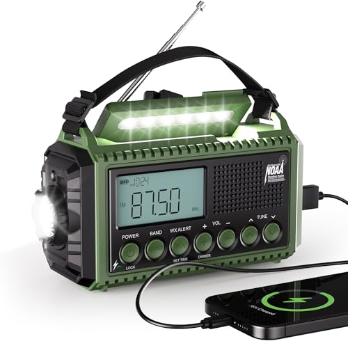 Emergency Radio 12000mAh Solar Hand Crank AAA Batteries Powered, AM FM Weather Radio with...