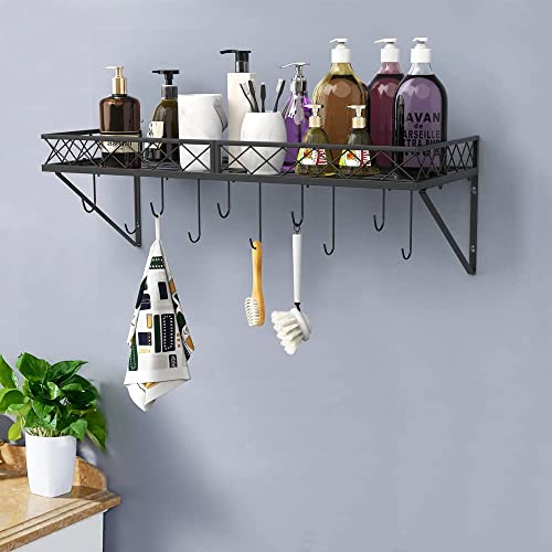 Image of Craft Expertise Wall-Mounted Pot & Pan Rack - Heavy-Duty 25 inch x 10 inch x 5 inch Metal Cookware Organizer with 10 Hooks | Space-Saving Hanging Shelf for Saucepans & Utensils - Black
